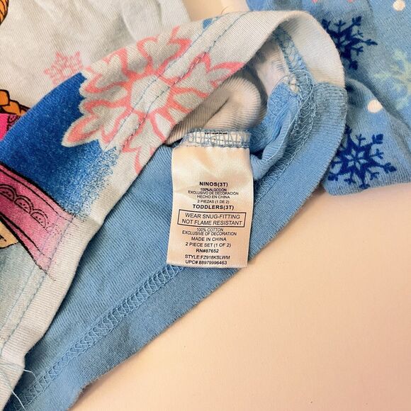 Disney Frozen Toddler Blue Elsa Anna Snowflake Shirt Pants Pajama Set PJs - 3T - Picture 3 of 4